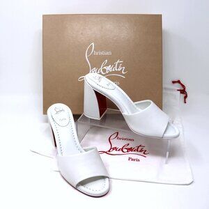 Christian Louboutin 37.5 NEW Jane Mule 85 Bianco White Block Heel Sandal